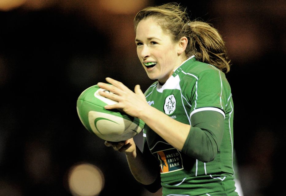 Sarahjane Belton playing rugby against Scotland in 2008. Photo: Stephen McCarthy/SPORTSFILE